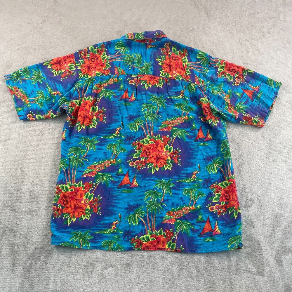 Vintage GAP Hawaiian Camp Shirt Men Medium Multi Sail Boats Floral Loop Collar - Picture 3 of 6